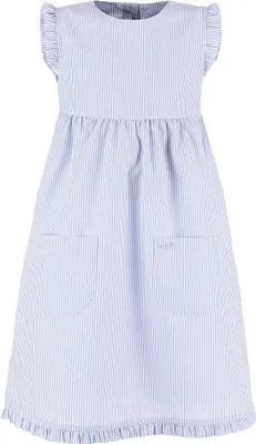 Produktbild von modAS Kinder Kleid gestreift mit Rüschen - Mädchenkleid mit Streifen Ringelkleid Streifenkleid in Azur-Weiß Größe 140