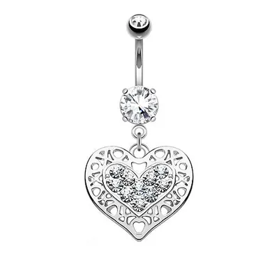 Produktbild von Taffstyle Bauchnabelpiercing Bauchnabelpiercing Stecker mit filigranen Kristall Herz Anhänger, Silber