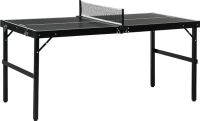 Image de SPORTNOW Mini table de ping pong pliable, table de ping-pong d'intérieur avec filet, balles, poignée, pour extérieur et intérieur 152 x 76 x 72 cm, noir