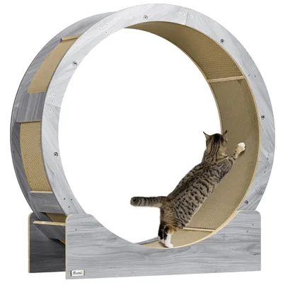 Produktbild von Katzenlaufrad, Laufrad für Katzen, 91 cm, mit Bremse, Kratzmatte, Katzenrad für gesunde Bewegung, Walnuss