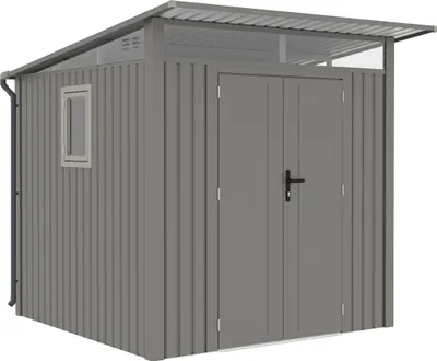 Produktbild von Rockford Gerätehaus Metall Geräteschuppen 232 x 254 cm Gartenhaus mit Pultdach inkl. Regenrohre Porto 200 Grau
