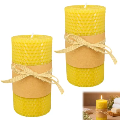 Image de Lot de 2 bougies en cire d'abeille - Cire d'abeille pure, grosses bougies, non parfumées