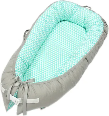 Image de Nid de bébé Nid douillet Lit Nouveau-né amovible Coussin de protection en coton Lit d'enfant, Vert petite grille, 50 * 80cm