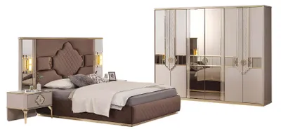 Immagine prodotto di Cameretta marrone-beige Armadio Letto imbottito Comodini
