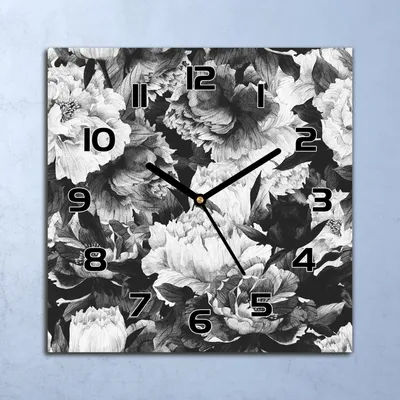 Produktbild von Wanduhr Echt-Glas-Küchenuhr Graue Pfingstrosen Quarz 30x30 Deko Bilder