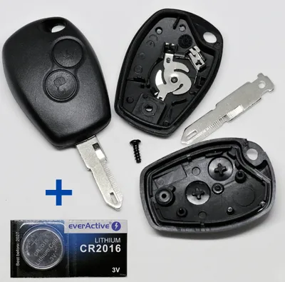 Produktbild von Auto Schlüssel Funk Fernbedienung 1x Gehäuse 2 Tasten + 2X Batteriespangen + 1x Rohling NE73 + 1x CR2016 Batterie kompatibel mit Renault/Dacia/Opel