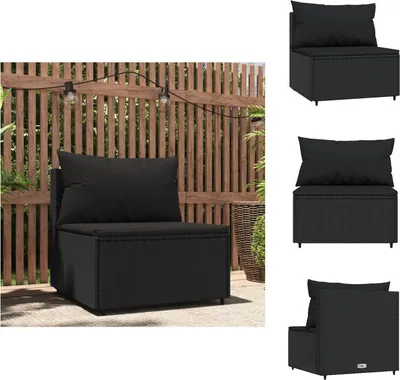 Produktbild von vidaXL Garten-Mittelsofa mit Kissen Schwarz Poly Rattan -  Gartensofas