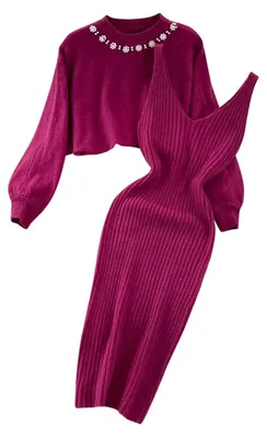 Produktbild von Gestrickte Damenkleidsets, zweiteilige Kleidung für den Winter