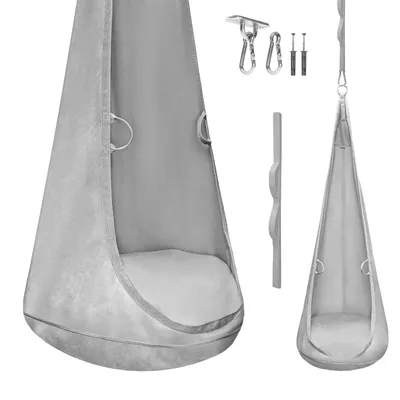 Immagine prodotto di MAMOI® Sedia sospesa per bambini in velluto – bozzolo sospeso & tana Cocoon per bambini, sacco sospeso con cuscino e gancio, altalena per bambini