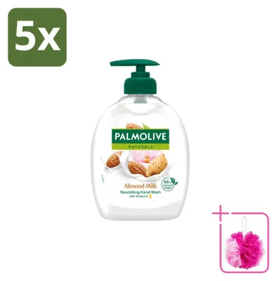 Image de 5 flacons de savon liquide Palmolive, lait d'amande et aloe vera, 300 ml, lot économique, 5 pièces