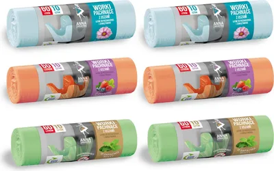 Produktbild von 6 Rollen Abfallbeutel je 10 Stück mit Duft Abfallsäcke 60L Müllsäcke Mülltüten
