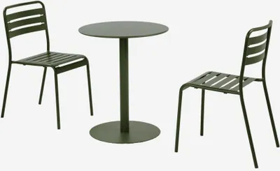 Produktbild von sweeek - Bistro-Gartentisch rund aus Stahl + 2 Stühle - Khaki
