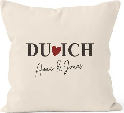 Produktbild von personalisierter Kissen-Bezug Du Ich Herz mit Namen anpassbar Geschenk Liebe SpecialMe® natur unisize