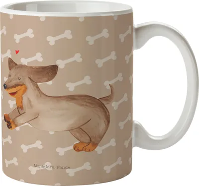 Produktbild von Mr. & Mrs. Panda Tasse Hund Dackel - Hundeglück - Geschenk, Kaffeetasse, Kaffeebecher, Becher, Pott, Sprüche, Süß, Dachshund, Keramikbecher, Teetasse