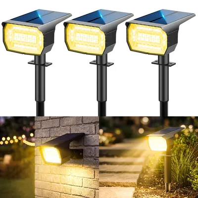 Solar-Spotlights 3er-Set, 72 LED, IP67, 3000K, 2-in-1