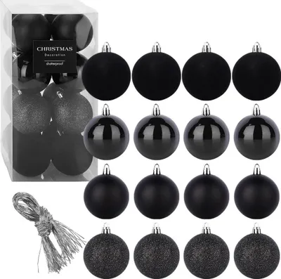Zdjęcie produktu dla Czarne, nietłukące bombki świąteczne, 8 cm, zestaw 16 sztuk