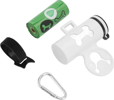 Produktbild von Hundekotbeutelspender, Abfallhalter mit Metallkarabiner und 1 Rolle Beutel, weiße Box mit