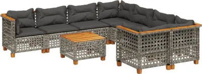 Produktbild von vidaXL 9-tlg. Garten-Sofagarnitur mit Kissen Grau Poly Rattan