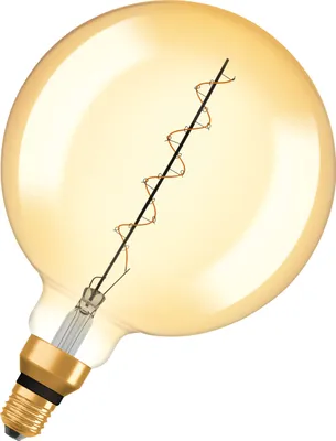 Produktbild von OSRAM Vintage 1906 LED-Lampe mit Gold-Tönung, 4,8W, 400lm, Kugel-Form mit 200mm Durchmesser & E27-Sockel, warmweiße Lichtfarbe, spiralförmiges Filament, dimmbar, bis zu 15.000 Stunden Lebensdauer
