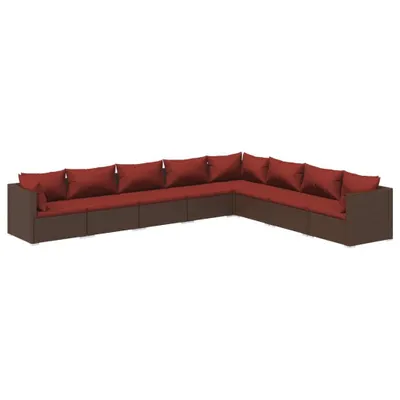 Produktbild von 8-tlg. Garten-Lounge-Set mit Kissen Poly Rattan Braun