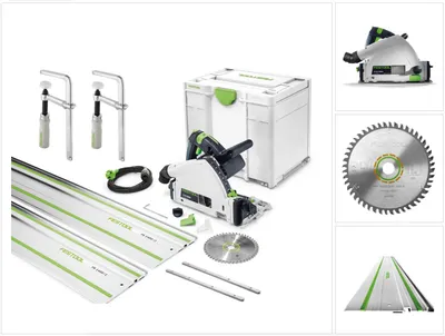 Image de Festool TS 55 REBQ CAMP Set ( 575961 ) Scie plongeante 1200 W + rails de guidage + serre-joints + connecteurs