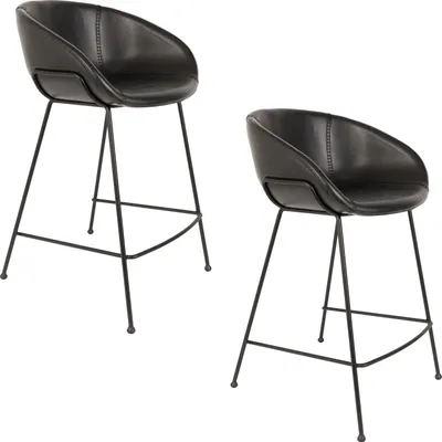 Produktbild von Zuiver Feston Barhocker mit Rückenlehne 65 cm Schwarz - 2 er Set