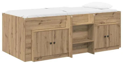 Obrázek produktu pro Postel s úložným prostorem a skříní, 3 kusy, materiál: dřevotříska, Imitace: Artisan dub