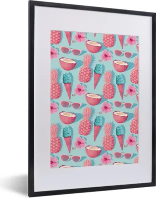 Produktbild von MuchoWow® Gerahmtes Poster Sommer - Rosa - Blau 30x40 cm - Poster mit Schwarzem Bilderrahmen Wandposter Rahmen Foto Bilder - Wandposter Schlafzimmer