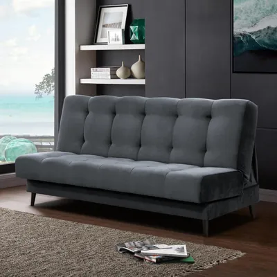Produktbild von Schlafsofa Nancy Sofa mit Schlaffunktion Bettkasten Polstersofa aus Velour 195 cm Dreisitzer mit Holzbeine, Stoff: paros 06 - anthrazit