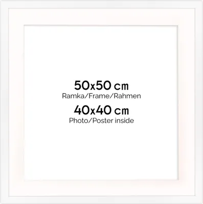 Immagine prodotto di Cornice FRAMAI® 50 x 50 cm in bianco – con passe-partout – telaio in MDF, plexiglass infrangibile, ecologica, con gancio e supporto – formato verticale e orizzontale