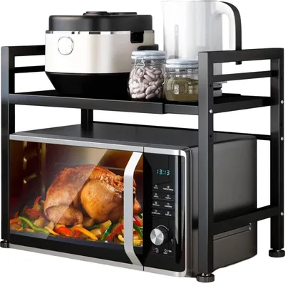 Produktbild von Erweiterbares Mikrowellenregal - Platzsparend - 1 Stück - Schwarz - Kohlenstoffstahl - 40-60 cm