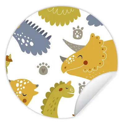 Produktbild von MuchoWow® Runde Wandtattoo - Wandsticker Tapete Aufkleber Dinosaurier - Schnittmuster - Jungen - Dino - Kinder Ø 80 cm Selbstklebend und Repositionierbar - Wandaufkleber - Kreis - Mauerkreis - Wand Bilder - Wandsticker - Wohnzimmer Dekoration - Dekoration für die Wände - Aluminium - Babyzimmer