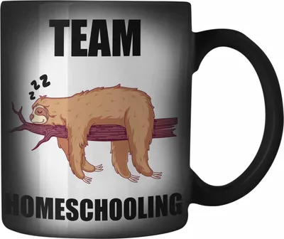 Produktbild von Trendation - Lustige Farbwechsel Zauber-Tasse mit Spruch Faultier Geschenk Lehrer Lehrerin Homeschooling (Schwarz)