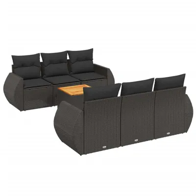 Produktbild von vidaXL 7-tlg. Garten-Sofagarnitur mit Kissen Schwarz Poly Rattan