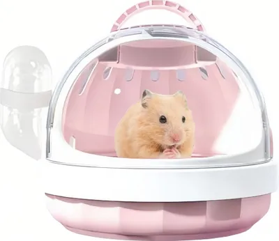 Produktbild von Kleintierkäfig Mit Wasserflasche, 18cm Tragbarer Hamster-Kleintier-Reisekäfig Mit Griff, Atmungsaktiver Meerschweinchenkäfig (Rose)