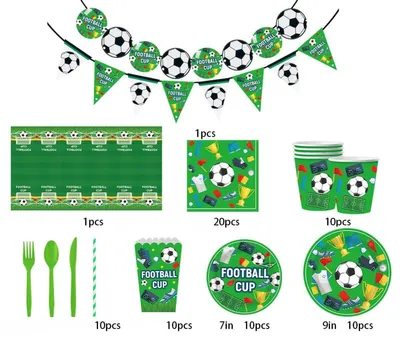 Image de INF Kit Vaisselle Jetable Thème Coupe du Monde A - 11 pièces sarcelle pour 10 invités, nappe et guirlande inclus