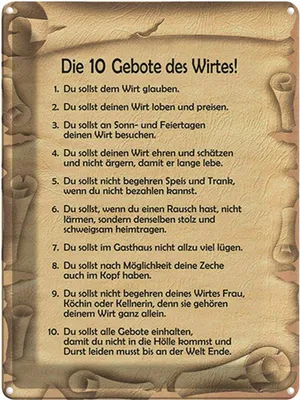 Produktbild von vianmo Blechschild 40x30 cm die 10 Gebote des Wirtes Spruch Zitat