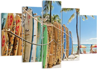Produktbild von Bild auf Leinwand - Leinwandbild - 5 Teile - Board Surfen Strand - 150x100cm - Wand Bild - Wanddeko - Wandbilder - Leinwanddruck - Bilder - Wanddekoration - Leinwand bilder - Wandbild - EA150x100-4165