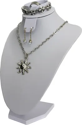 Produktbild von Schmuckbüste Dekobüste für Schmuckset Ohrring Ohrstecker Armband Ketten Ring Kunstleder weiss H26