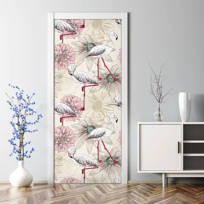 Produktbild von Dekorative Türaufkleber selbstklebend Klebefolie Aufkleber Skizzierte Flamingos 85 x 200 cm