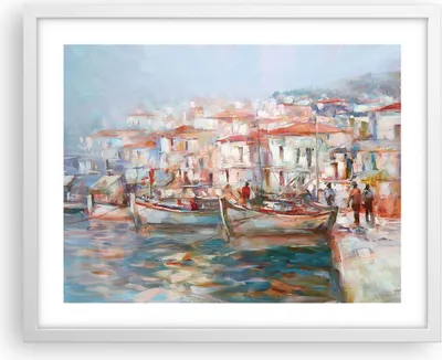 Produktbild von Gerahmtes Poster - Weißer Rahmen - Insel Boote Hafen - 50x40 cm - Wand Bild - Wanddeko - Wandbilder - Kunstposter - Wandposter - Bilderrahmen - Bilder - Kunstdruck - Wanddekoration - P2WAA50x40-4852