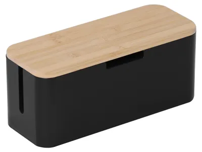 Obrázok produktu pre Relaxdays Skriňa na káble pre zásuvkovú lištu, bambus, s vekom, 14,5 x 34 x 13,5 cm, na skrytie káblov, skriňa na zásuvky, prírodná/čierna