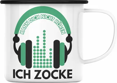 Produktbild von Trendation - Kann Dich Nicht Hören Ich Zocke Emaille Tasse Geschenk Gamer Gamergirl (Schwarz)