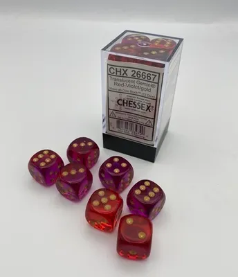 Image de Chessex - Gemini - 12x D6 16mm - Rouge-Violet/Or translucide