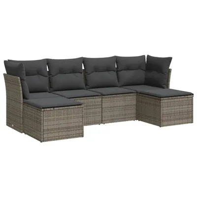 Produktbild von vidaXL 6-tlg. Garten-Sofagarnitur mit Kissen Grau Poly Rattan