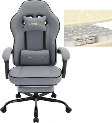 Produktbild von WOLTU Gaming Stuhl mit Taschenfederkissen, ergonomischer Drehstuhl, Netzstoff, Grau