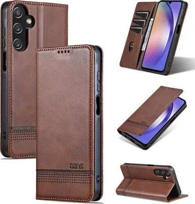 Image de Etui en cuir pour Samsung Galaxy A05S, étui portefeuille pliable avec fermeture magnétique et support Café
