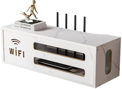 Produktbild von Router-Aufbewahrungsbox, Wandregal für WLAN-Router, schwebende Regale, Kabelorganisator, Wanddose zur Verlegung von TV-Kabeln, TV-Schrank (weiß)