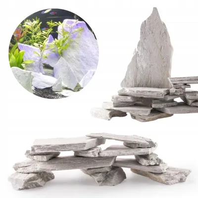 Produktbild von Aquarium Steine Schiefer Weiß 3 kg Set, natürliche Deko-Steine für Aquascaping, Felsen und Höhlen für Zierfische