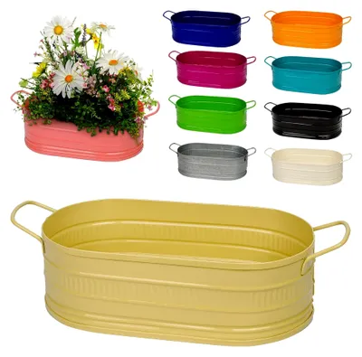 Produktbild von Design - Topf/Blumentopf/Pflanzkübel/Pflanzschale - Metall - pink/Purpur/violett/rosa - lila - OVAL - 28 cm - frostsicher - MITTEL groß - mit Henk..